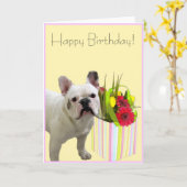 Happy Birthday french bulldog greeting card Karte (Gelbe Blume)