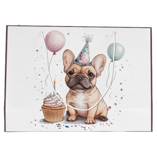 Happy Birthday French Bulldog Große Geschenktüte (Rückseite)