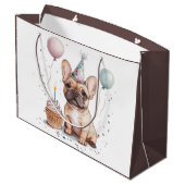 Happy Birthday French Bulldog Große Geschenktüte (Rückseite Schrägansicht)