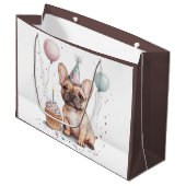 Happy Birthday French Bulldog Große Geschenktüte (Vorderseite Schrägansicht)