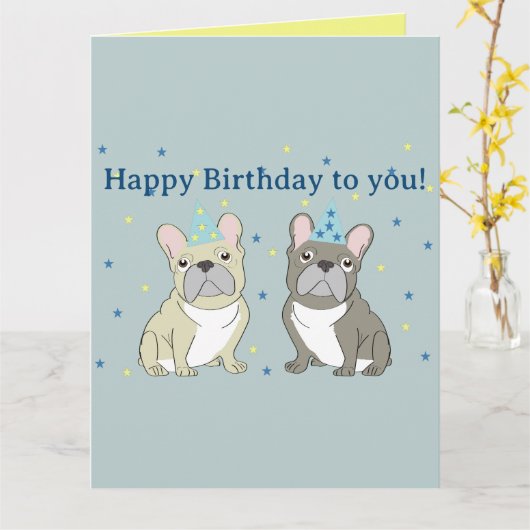 Happy birthday French, bulldog Karte (Gelbe Blume)