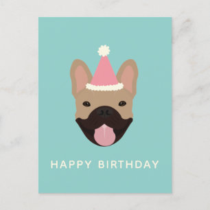 Happy Birthday French Bulldog Party Hat Postkarte
