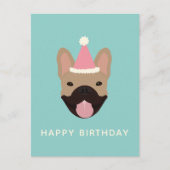 Happy Birthday French Bulldog Party Hat Postkarte (Vorderseite)