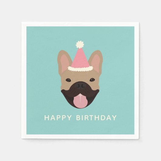 Happy Birthday French Bulldog Party Hat Serviette (Vorderseite)
