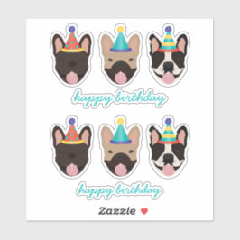 Happy Birthday French Bulldog Party Hats Aufkleber