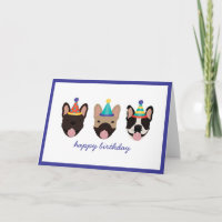 Happy Birthday French Bulldog Party Hats Card
