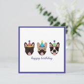 Happy Birthday French Bulldog Party Hats Karte (Stehend Vorderseite)