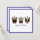 Happy Birthday French Bulldog Party Hats Karte (Vorderseite/Rückseite Beispiel)