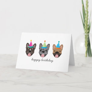Happy Birthday French Bulldog Party Hats Karte