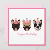 Happy Birthday French Bulldog Party Hats Pink (Vorne/Hinten)