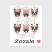 Happy Birthday French Bulldog Party Hats Pink Aufkleber (Blatt)