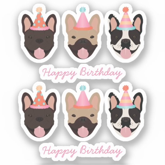 Happy Birthday French Bulldog Party Hats Pink Aufkleber (Vorderseite)