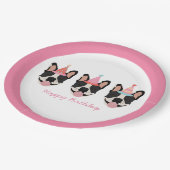 Happy Birthday French Bulldog Party Hats Pink Pappteller (Schrägansicht)