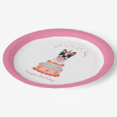 Happy Birthday French Bulldog Party Hats Pink Pappteller (Schrägansicht)