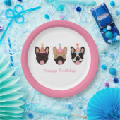 Happy Birthday French Bulldog Party Hats Pink Pappteller (Party)