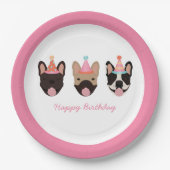 Happy Birthday French Bulldog Party Hats Pink Pappteller (Vorderseite)