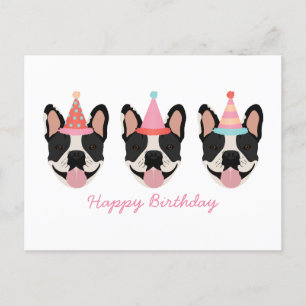 Happy Birthday French Bulldog Party Hats Pink Postkarte