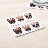 Happy Birthday French Bulldog Party Hats Pink Rechteckiger Pappuntersetzer (angewinkelt)