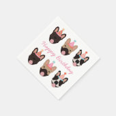 Happy Birthday French Bulldog Party Hats Pink Serviette (Ecke)