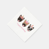 Happy Birthday French Bulldog Party Hats Pink Serviette (Ecke)