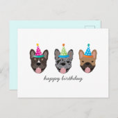 Happy Birthday French Bulldog Party Hats Postkarte (Vorne/Hinten)