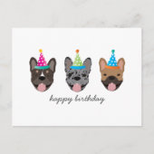 Happy Birthday French Bulldog Party Hats Postkarte (Vorderseite)