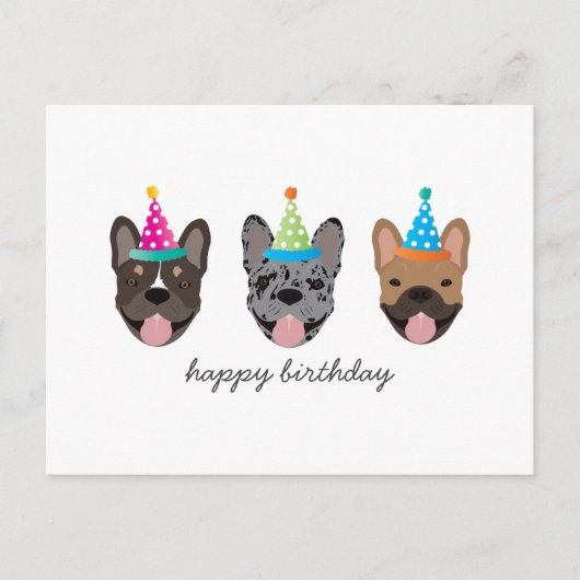 Happy Birthday French Bulldog Party Hats Postkarte (Vorderseite)