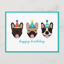 Happy Birthday French Bulldog Party Hats Postkarte