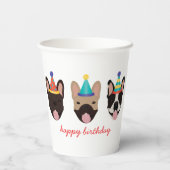 Happy Birthday French Bulldog Party Hats Red Pappbecher (Rückseite)