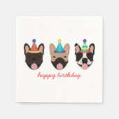 Happy Birthday French Bulldog Party Hats Red Serviette (Vorderseite)