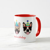 Happy Birthday French Bulldog Party Hats Red Tasse (VorderseiteRechts)