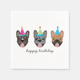 Happy Birthday French Bulldog Party Hats Serviette