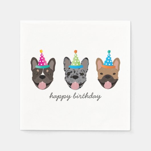 Happy Birthday French Bulldog Party Hats Serviette (Vorderseite)