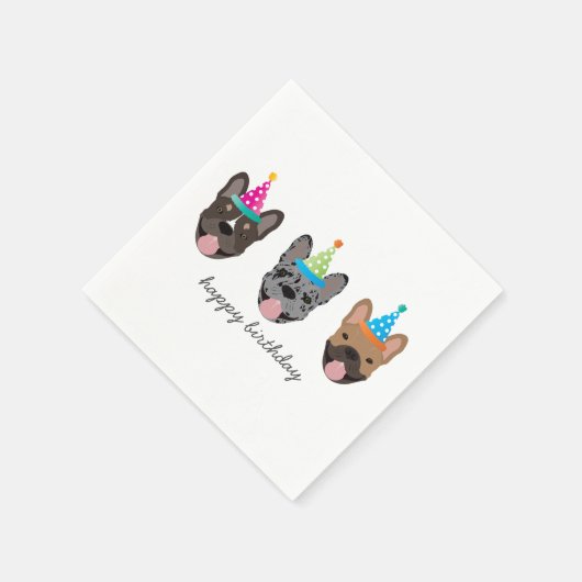 Happy Birthday French Bulldog Party Hats Serviette (Ecke)