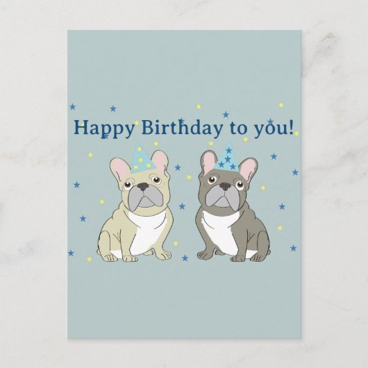 Happy birthday French, bulldog Postkarte (Vorderseite)