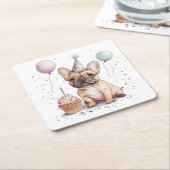 Happy Birthday French Bulldog Rechteckiger Pappuntersetzer (angewinkelt)