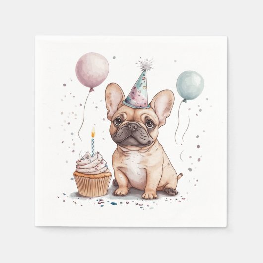 Happy Birthday French Bulldog Serviette (Vorderseite)