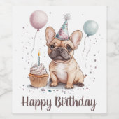 Happy Birthday French Bulldog Weinetikett (Einzelnes Label)