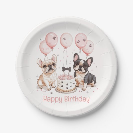 Happy Birthday French Bulldogs Birthday Cake Pink Pappteller (Vorderseite)