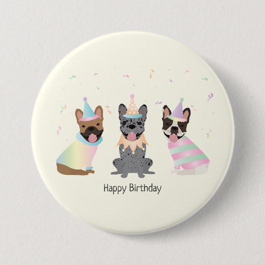 Happy Birthday French Bulldogs Button (Vorderseite)