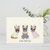 Happy Birthday French Bulldogs Einladung (Stehend Vorderseite)