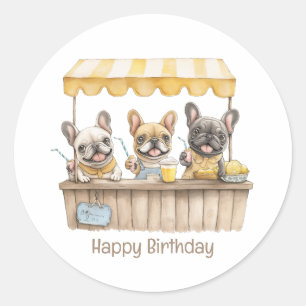 Happy Birthday French Bulldogs Lemonade Stand Runder Aufkleber