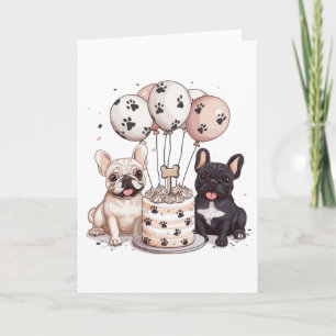 Happy Birthday French Bulldogs Party Hats Karte