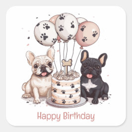 Happy Birthday French Bulldogs Party Hats Quadratischer Aufkleber