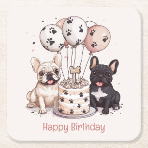 Happy Birthday French Bulldogs Party Hats Rechteckiger Pappuntersetzer