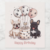 Happy Birthday French Bulldogs Party Hats Weinetikett (Einzelnes Label)