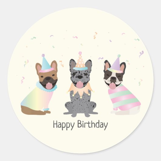 Happy Birthday French Bulldogs Runder Aufkleber (Vorderseite)