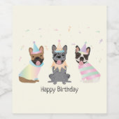 Happy Birthday French Bulldogs Weinetikett (Einzelnes Label)