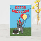 Happy Birthday Frenchie French Bulldog Card Karte (Gelbe Blume)