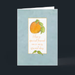 Happy Birthday Friend Apricot Frucht Gray Karte<br><div class="desc">Eine hübsche Geburtstagskarte für einen Freund,  der mit einer reifen orangefarbenen apricoten botanischen Kunst in Aquarellfarbe dekoriert ist.</div>